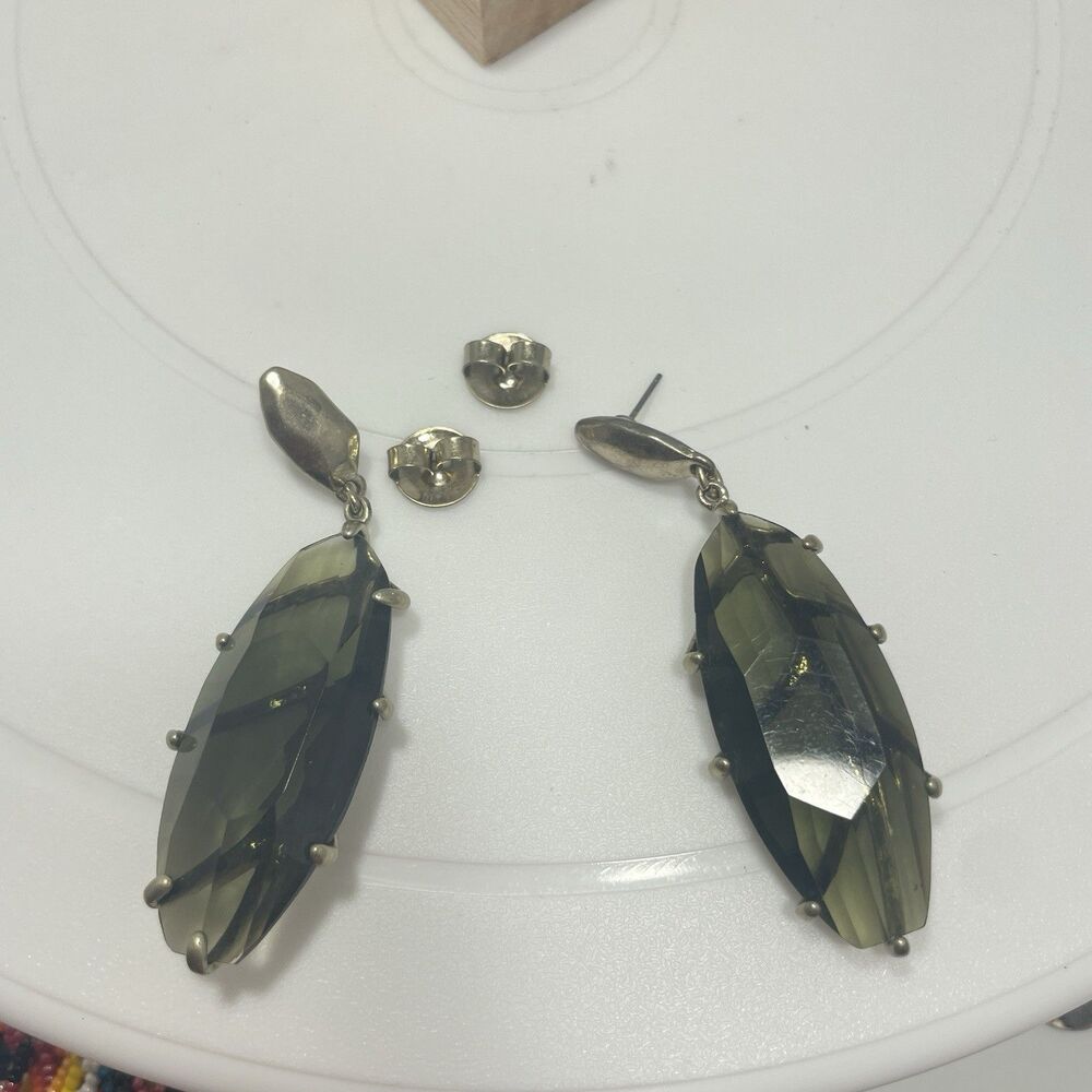 Robert Lee Morris RLM Soho Smoky Green Glass Drop Stud Earrings Statement Rare - Picture 9 of 9